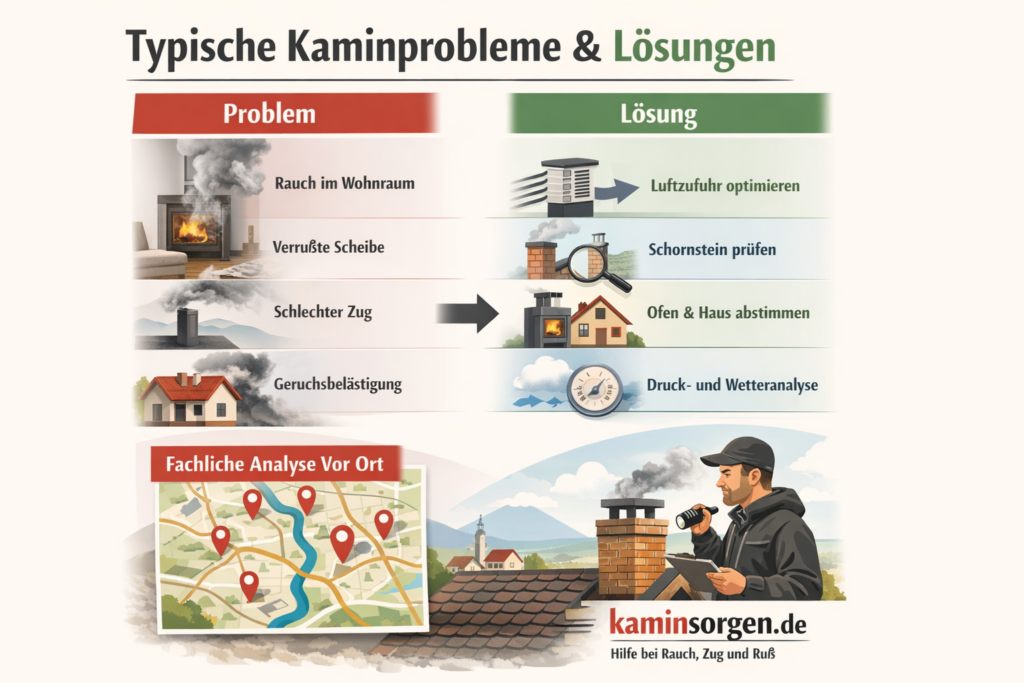 Kamin raucht oder verrußt? Ursachen & Lösungen